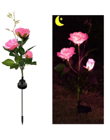 Lámpara Solar Rosa 3 Tallos x 12 Unds. Medidas: 80 cm aprox.