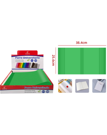Forro de Cuaderno College Color Verde x 50 Unds. Medida: 38.4 x 25.6 cm aprox.