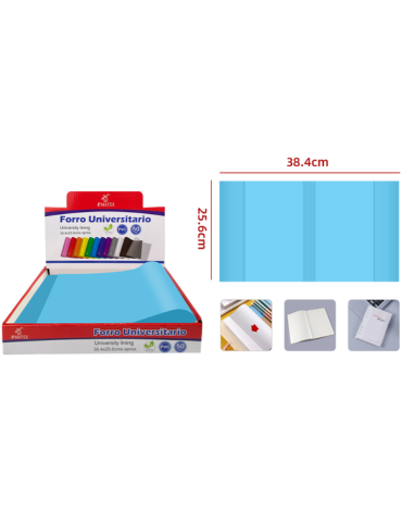 Forro de Cuaderno College Color Celeste x 50 Unds. Medida: 38.4 x 25.6 cm aprox.