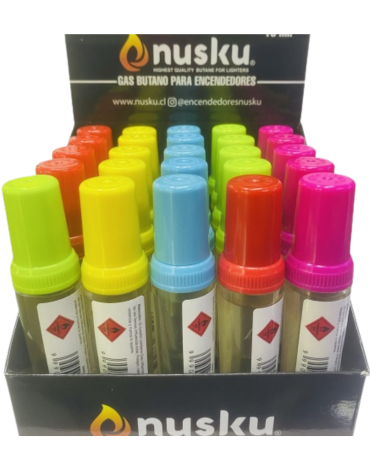 Gas Butano Nusku E23 Colores Surtidos x 12 Unds. Medida: 18 ml aprox.