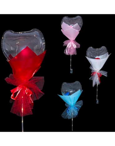 Globo Corazón Luminoso con Rosa Colores Surtidos x 6 Unds. Medida: 90 cm aprox.