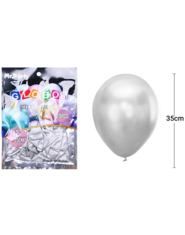 4 Set Globos Cromados Color Plateado (1 Set Trae 20 PCS) Medida: 12 "