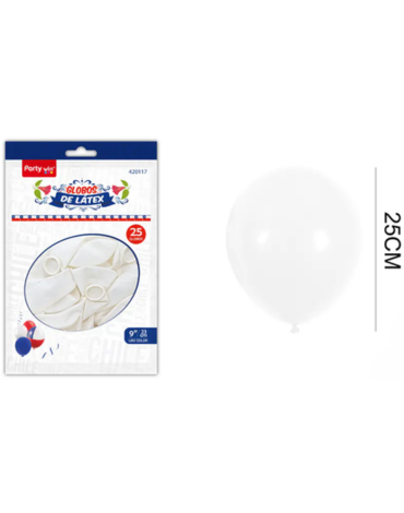6 Set de Globos Látex Color Blanco  (1 Set Trae 25 PCS) Medida: 25 cm aprox.