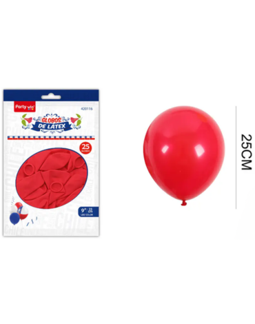 6 Set de Globos Látex Color Rojo (1 Set Trae 25 PCS) Medida: 25 cm aprox.