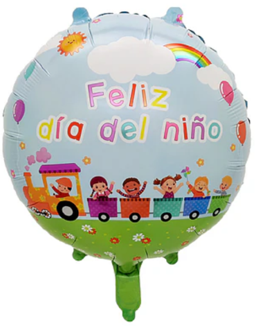 Globo Metálico "Feliz Día del Niño" Tren x 24 Unds. Medida: 45 cm aprox