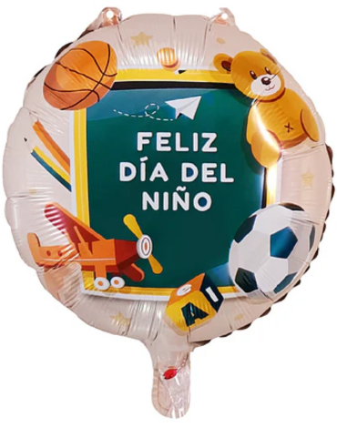 Globo Metálico "Feliz Día del Niño" Juguetes x 24 Unds. Medida: 45 cm aprox