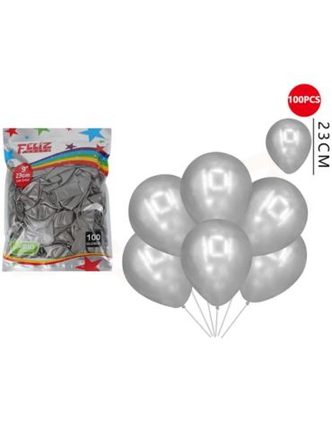 6 Set de Globos Color Plateado (1 Set Trae 100 Pcs) Medida: 23 cm aprox.