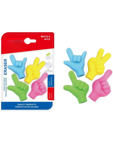 12 Set Goma de Borrar Manos Colores Surtidos (1 Set Trae: 4 PCS)