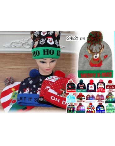 Gorro Navideño Brillante con Luz Led x 4 Unds. Medidas: 24 x 21 cm aprox.