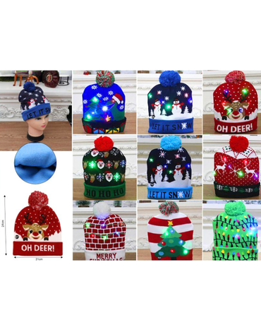 Gorro Navideño Brillante con Luz Led x 4 Unds. Medidas: 24 x 21 cm aprox.