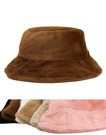 Gorro Bucket Piel Peludo Colores Surtidos x 12 Unds.