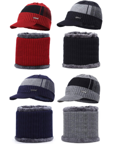 Gorro Acrílico con Visera y Cuello Colores Surtidos x 12 Unds.