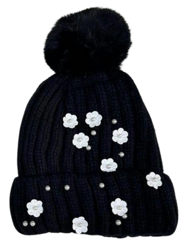 Gorro Perla Flor Color Negro x 12 Unds. Talla: Estandar
