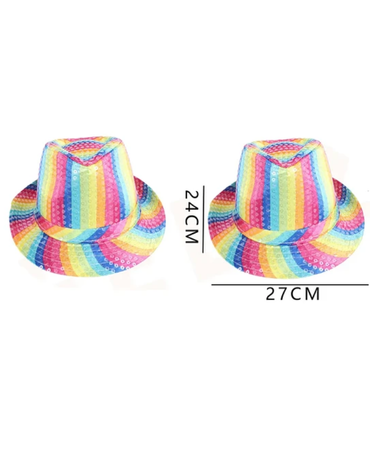 Gorros de Fiesta Lentejuela Color Arcoiris x 6 Unds. Medida: 24 x 27 x 12 cm aprox.