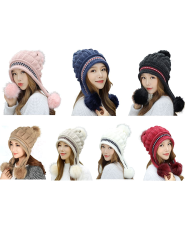 Gorro Pompón con Amarras Colores Surtidos x 12 Unds. Medida: 58 cm aprox.