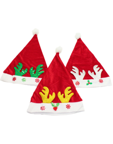 Gorro de Navidad con Orejas de Reno Colores Surtidos x 12 Unds.