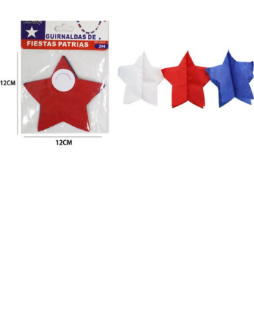 Guirnalda  Adorno Fiestas Patrias Estrella  x 12 Unds. Medidas: 2 Metros aprox.