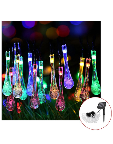Guirnalda 20 Luces Solares Gota de Agua x 12 Unds. Medidas: 5 m aprox.