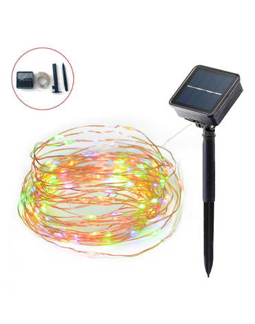 Guirnalda Solar de Alambres de Cobre 100 Luces x 12 Unds. Medidas: 10 m aprox.