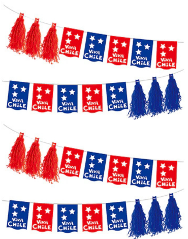 Guirnalda de Papel Fiestas Patrias Viva Chile x 6 Unds. Medidas: 3 Metros aprox.