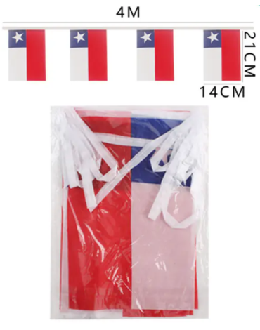 Guirnalda Bandera De Chile x 12 Unds. Medida: 4 Metros aprox
