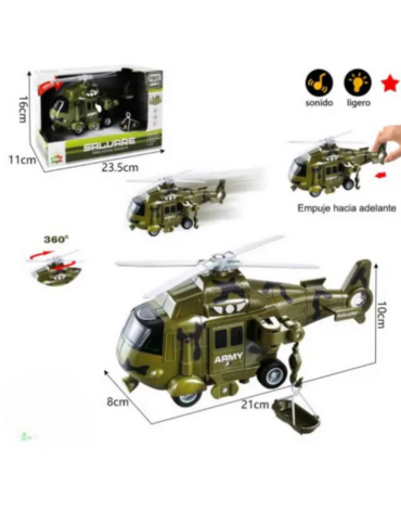 Mini Helicoptero Militar con Luz y Sonido x 3 Unds.