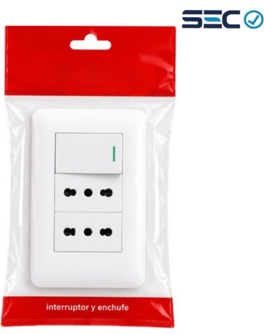 Interruptor con Doble Tomacorriente 16A Color Blanco x 10 Unds.