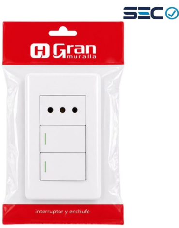 Interruptor Doble con Tomacorriente 10A Color Blanco x 10 Unds.