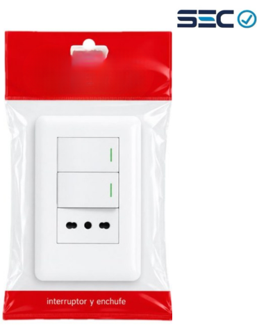 Interruptor Doble con Tomacorriente 16A Color Blanco x 10 Unds.