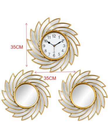 4 Set de Espejos con Reloj Decorativo (1 Set Trae 3 PCS) Medida: 35 cm aprox.
