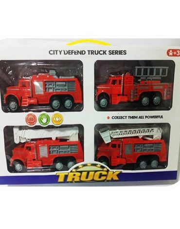 4 Set de Camiones de Bombero. Medidas : 26 x 43  x 7.5 cm aprox.