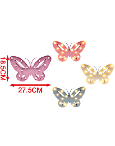 Lámpara Led Mariposas Colores Surtidos x 4 Unds. Medida: 3 x 18.5 x 27.5 cm aprox.