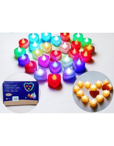 4 Set Velas Corazón Luz Led (1 Set trae 24 pcs )