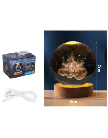 Lampara  Bola de Cristal 3D Recargable con USB  x 4 Unds. Medida: 7 x 6 cm aprox.