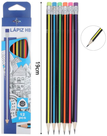 12 Cajas Lápiz Grafito HB (1 Caja Trae 12 PCS) Medida: 19 cm aprox.