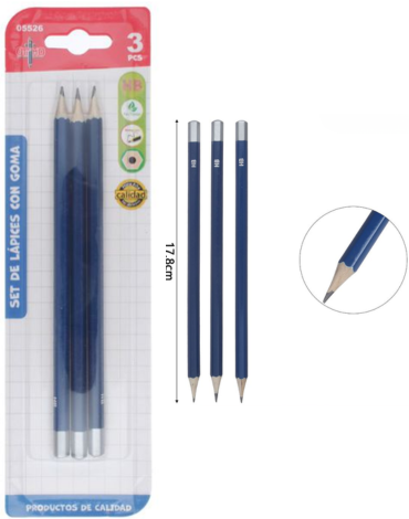 12 Set Lápiz Grafito (1 Set Trae 3 PCS) Medida: 17.8 cm aprox.