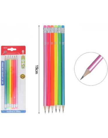 12 Set de Lápiz Gráfito con Goma de Borrar (1 Set Trae 6 PCS) Medida: 19 cm aprox.