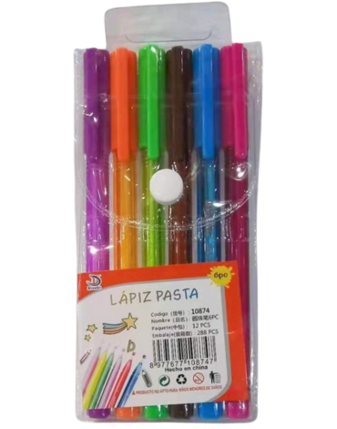 12 Set de Lápiz Pasta Multicolor (1 Set Trae 6 Pcs)