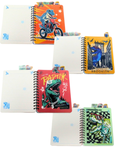 Libreta 3D Dinosaurios Modelos Surtidos x 4 Unds. Medida: 24 x 27 x 2 cm aprox
