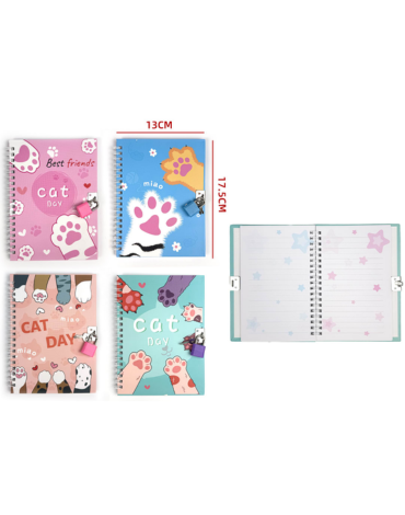 Libreta Gatitos con Candado Modelos Surtidos x 12 Unds. Medida: 13 x 17.5 cm aprox