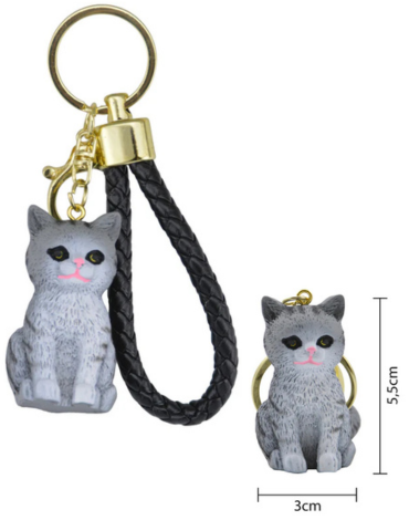 Llavero Gato Gris Sentado x 12 Unds. Medida: 5 ,5 x 3 cm aprox.