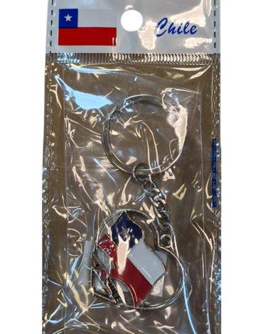 Llavero Metálico Corazón con Bandera de Chile x 12 Unds.