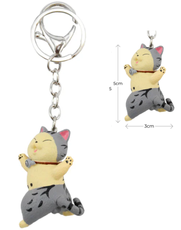 Llavero Figura de Gato Gris con Beige Parado x 12 Unds. Medida: 5 x 3 cm aprox.