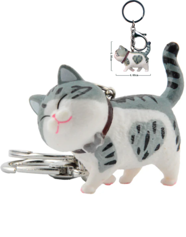 Llavero Figura de Gato Gris con Blanco Corazón x 12 Unds. Medida: 4 x 4.6 cm aprox.