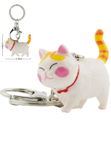 Llavero Figura de Gato Blanco con Manchas Rosadas x 12 Unds. Medida: 4 x 4.6 cm aprox.