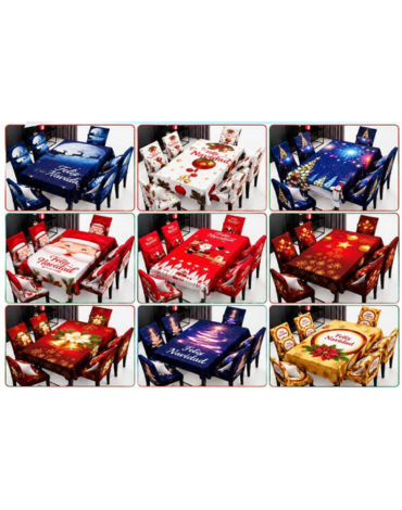 4 Set de Mantel + Fundas de Cojin y Silla Modelos Surtidos (1 Set Trae 13 PCS)