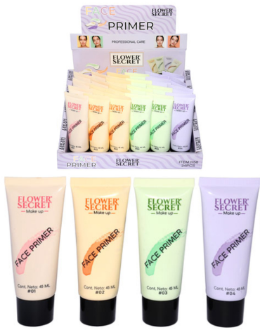 Primer de Maquillaje Colores Surtidos x 24 Unds. Medida: 45 ml aprox.