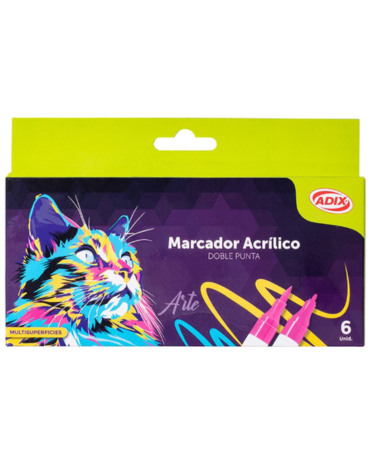 4 Set Marcadores Acrilico Doble Punta Adix (1 Set Trae 6 Colores)