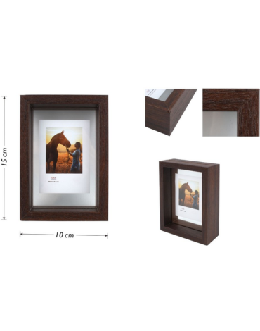 Marco para Fotos Símil Madera con Vidrio Color Marrón x 12 Unds. Medida: 10 x 15 cm aprox.