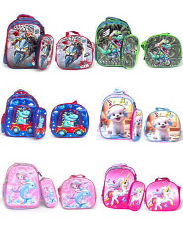 Mochila Infantil con Lonchera y Estuche Modelos Surtidos x 4 Unds.